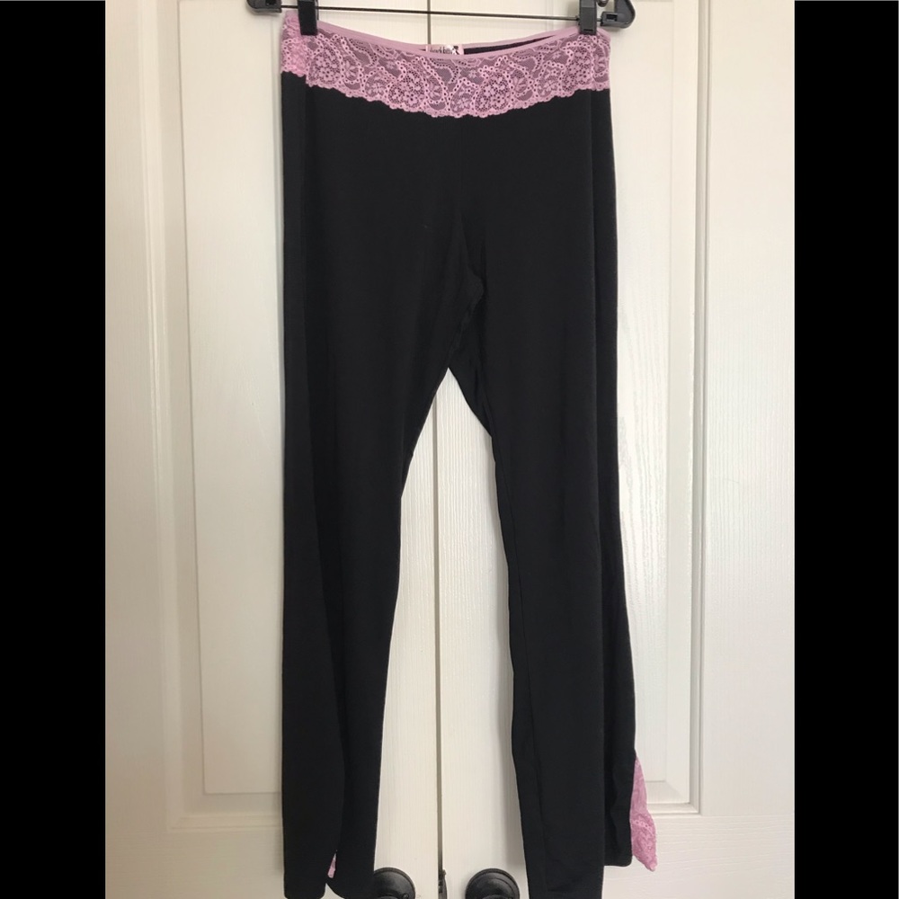 French Kitty Blk SleepPants-Pink Lace waste/ankles